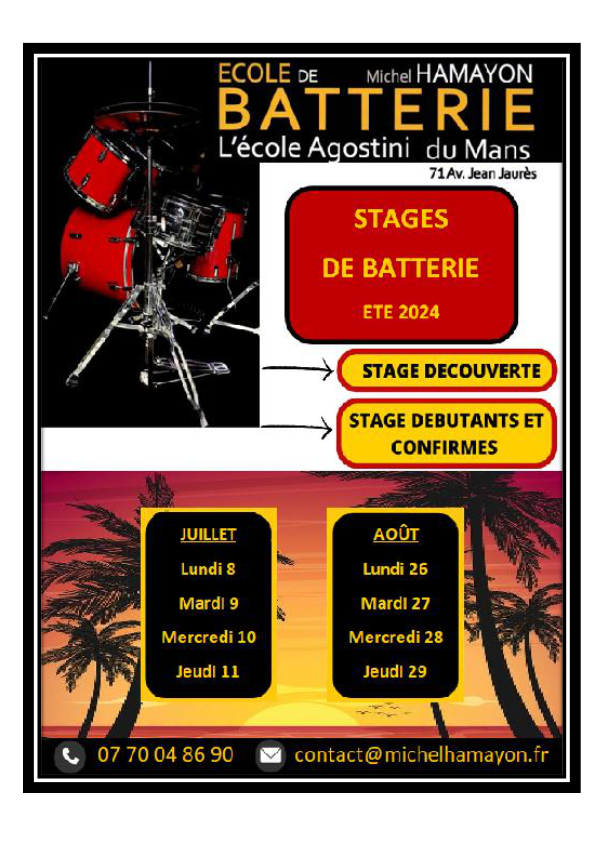 Affiche stage d'été ecole de batterie Michel HAMAYON